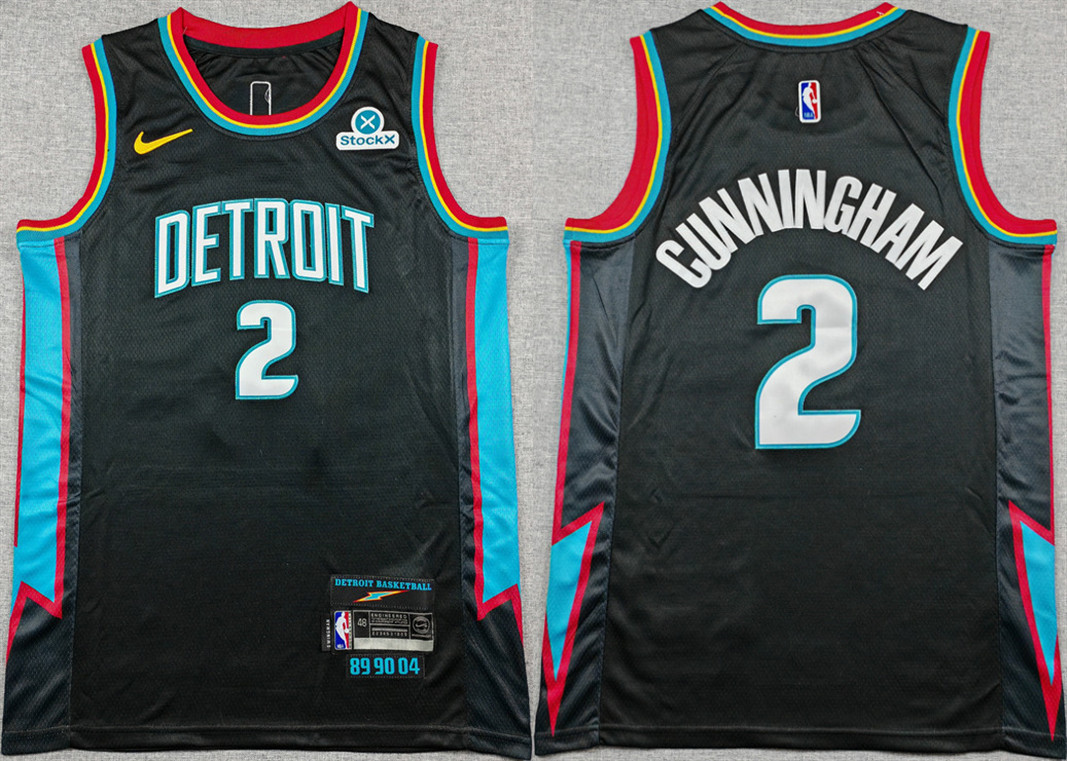Men's Detroit Pistons #2 Cade Cunningham Black 2025-26 City Edition Stitched Basketball Jersey